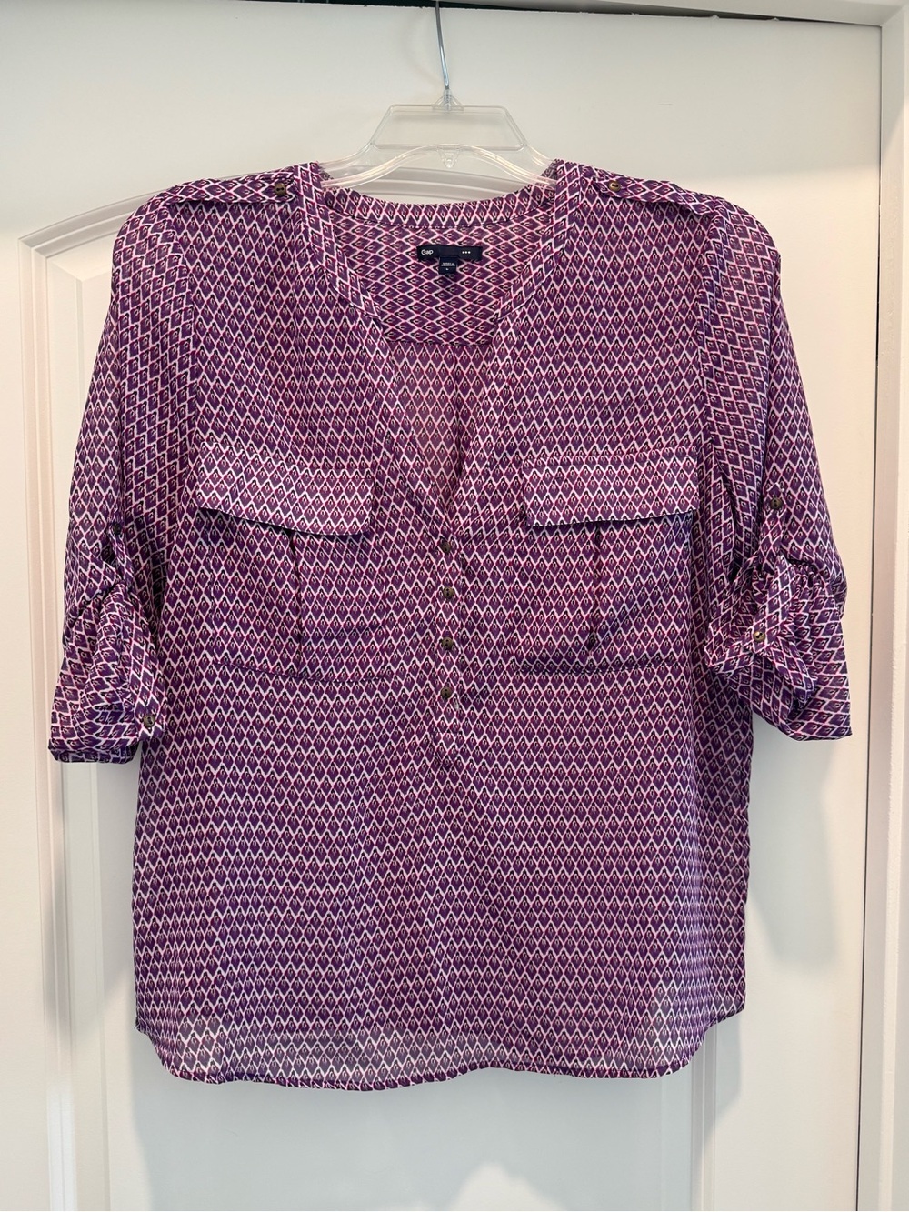 Gap Purple Printed Button-Front Blouse